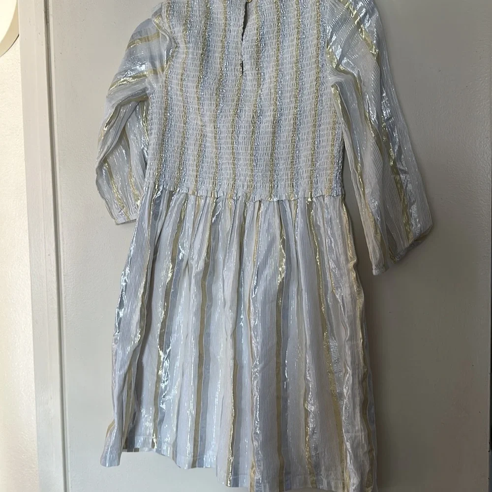 Crewcuts white metallic smocked striped dress